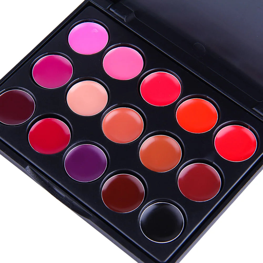 15-color lipstick palette – long-lasting lip gloss & tint set.