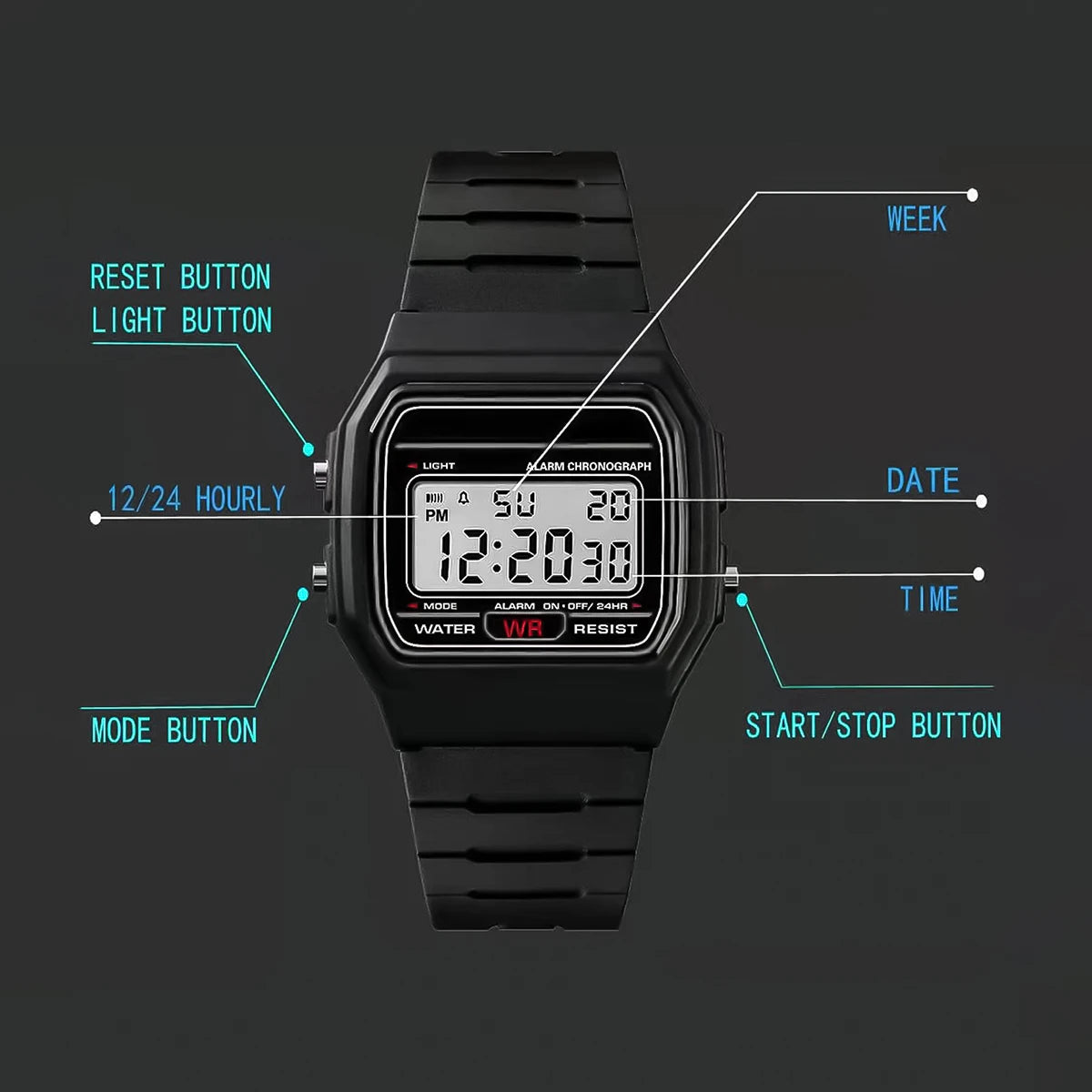 Hot Selling Women LED Digital Electronic Watch Multifunctional Outdoor Simple Leisure Men and Women Sports Watch Reloj