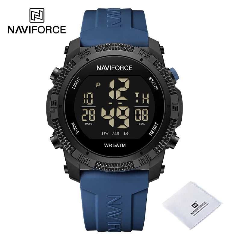 NAVIFORCE Men's Fashion LCD Digital Wristwatch 50m Waterproof Sports Silicone Strap Watches for Man Casual Electronic Male Clock