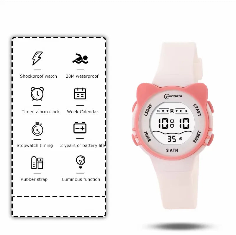 Kids Sport Watches Pink Sport Children Digital Watch For Boys Girls 30M Waterproof Alarm Stopwatch Student Electronic Wristwatch