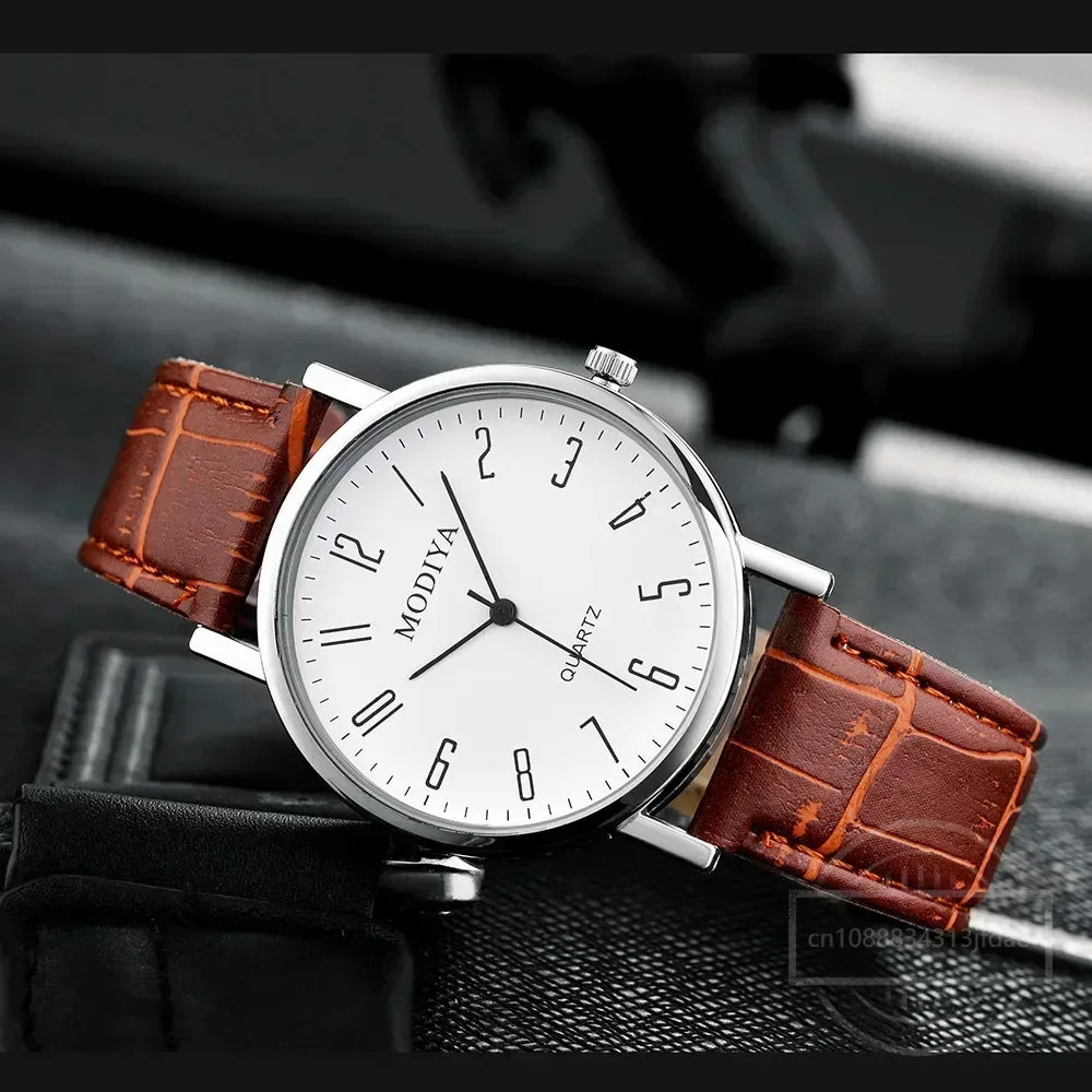 Men’s Luxury Leather Strap Quartz Watch – Analog Casual & Business