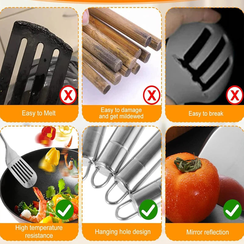 5Pcs Stainless Steel Cooking Utensils Set Kitchen Shovel Soup Spoon Spatula Utensils Cooking Tools Dinnerware Kitchen Gadgets
