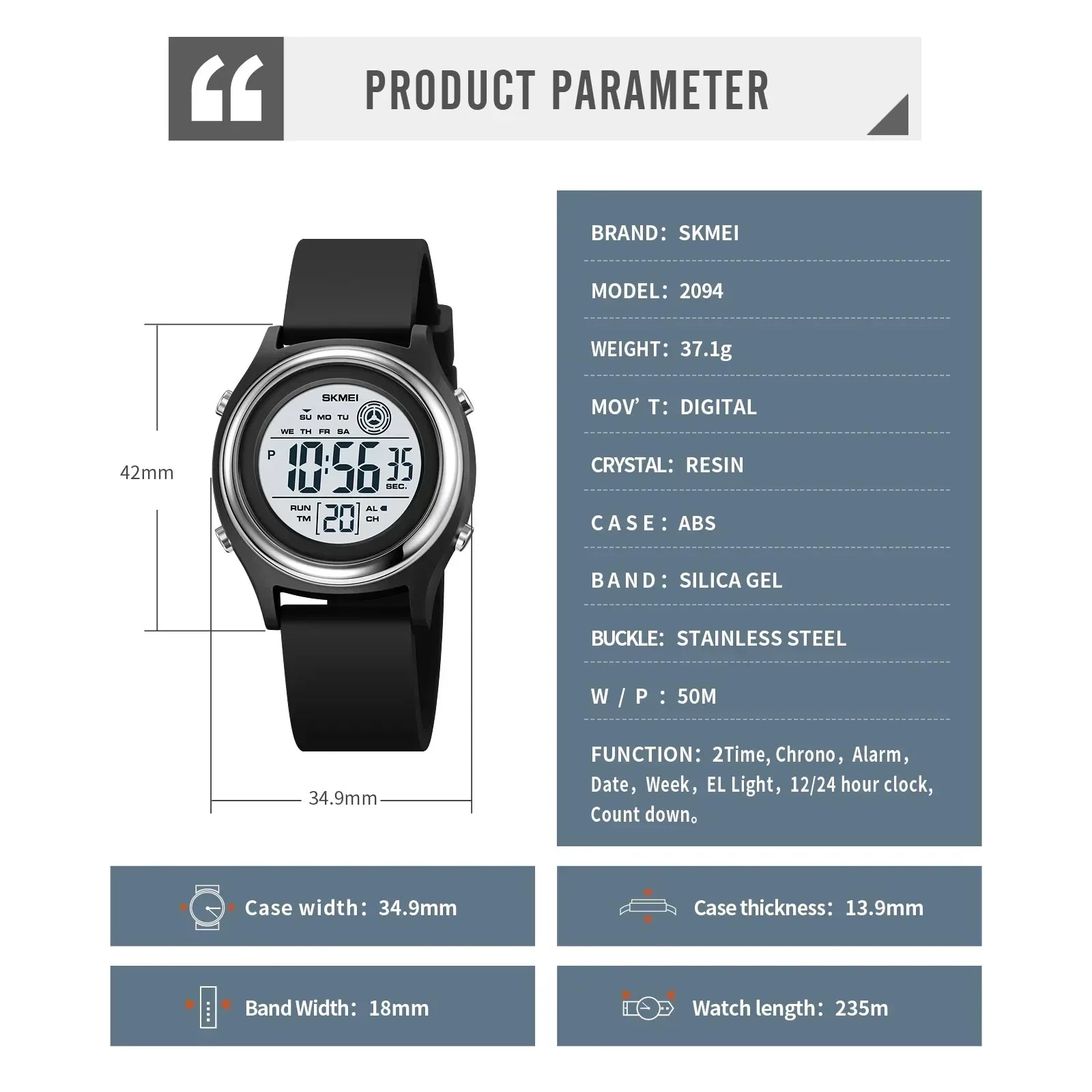 SKMEI Luxury Waterproof Shockproof Sport Countdown Watches Womens Digital Wristwatch for Women Stopwatch Lady Girl Relojes 2094