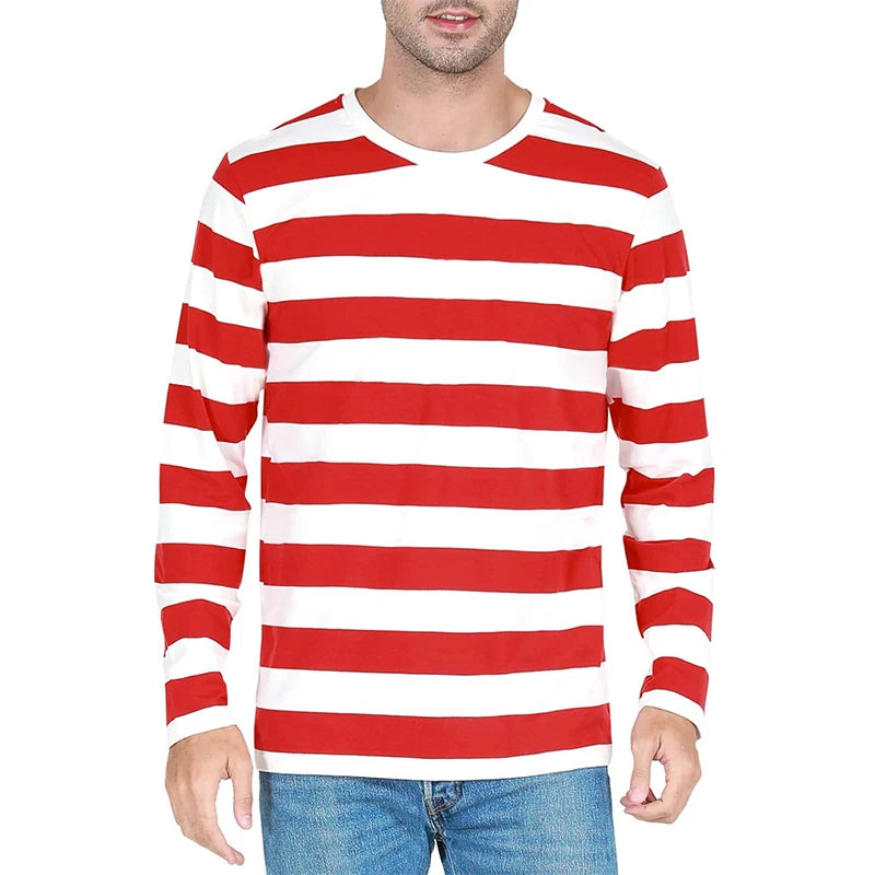 Fashion Contrast Stripe 3D Print Men Long Sleeve T-shirt Casual Fashion O-Neck Oversized T Shirts Tops polyester Men Clothing