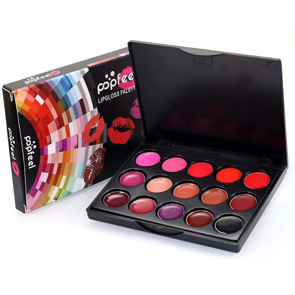 15-color lipstick palette – long-lasting lip gloss & tint set.