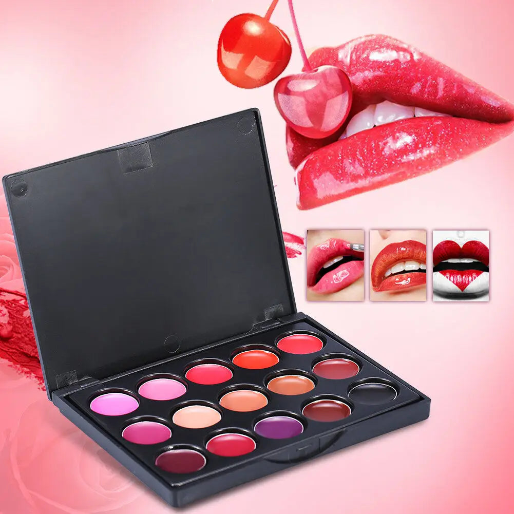 15-color lipstick palette – long-lasting lip gloss & tint set.