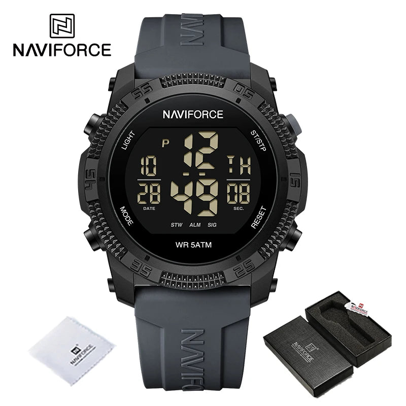 NAVIFORCE Men's Fashion LCD Digital Wristwatch 50m Waterproof Sports Silicone Strap Watches for Man Casual Electronic Male Clock