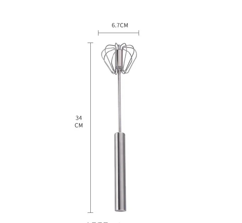 Kitchen Stainless Steel Whisk Creamer Semi-automatic Rotary Whisk Beech Wood Vase Handle Hand Mixer