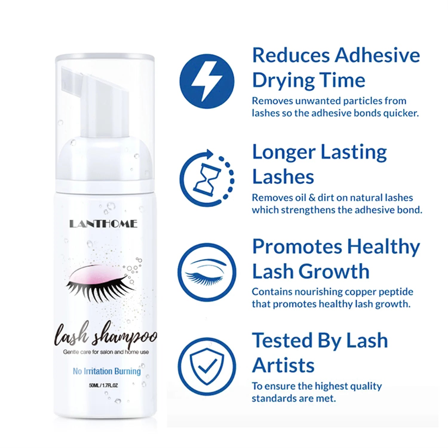 Gentle lash shampoo foam kit with brush – cleanses extensions & removes makeup