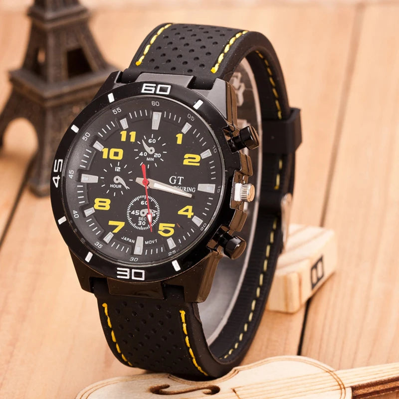 FashionBlack Leather Quartz Watch For Men Personality Round Watch Dial Watch Bracelet Set