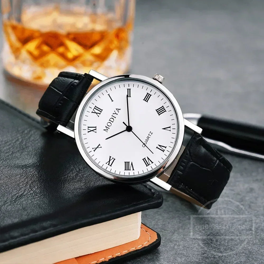 Men’s Luxury Leather Strap Quartz Watch – Analog Casual & Business