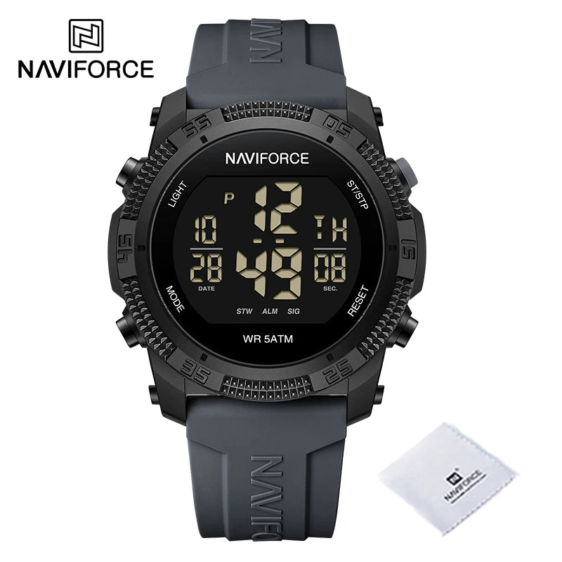 NAVIFORCE Men's Fashion LCD Digital Wristwatch 50m Waterproof Sports Silicone Strap Watches for Man Casual Electronic Male Clock