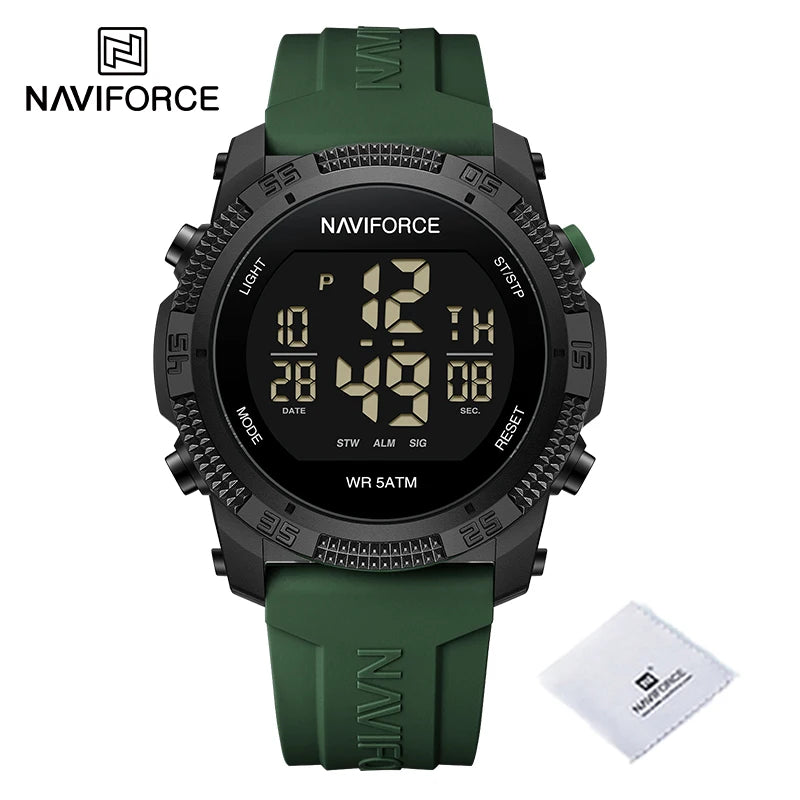 NAVIFORCE Men's Fashion LCD Digital Wristwatch 50m Waterproof Sports Silicone Strap Watches for Man Casual Electronic Male Clock