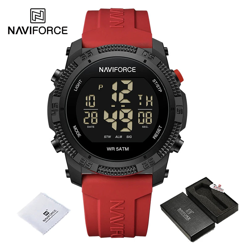 NAVIFORCE Men's Fashion LCD Digital Wristwatch 50m Waterproof Sports Silicone Strap Watches for Man Casual Electronic Male Clock