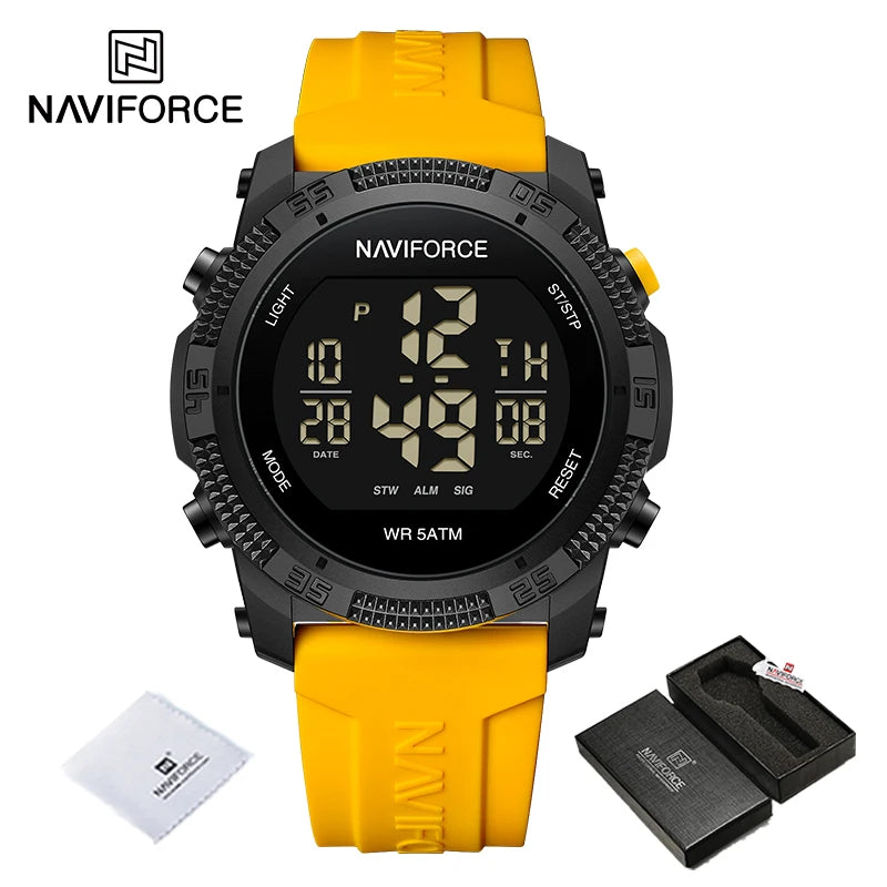 NAVIFORCE Men's Fashion LCD Digital Wristwatch 50m Waterproof Sports Silicone Strap Watches for Man Casual Electronic Male Clock