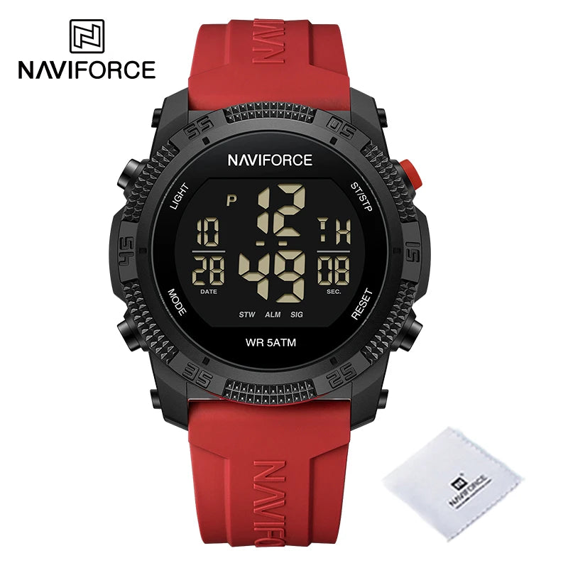 NAVIFORCE Men's Fashion LCD Digital Wristwatch 50m Waterproof Sports Silicone Strap Watches for Man Casual Electronic Male Clock