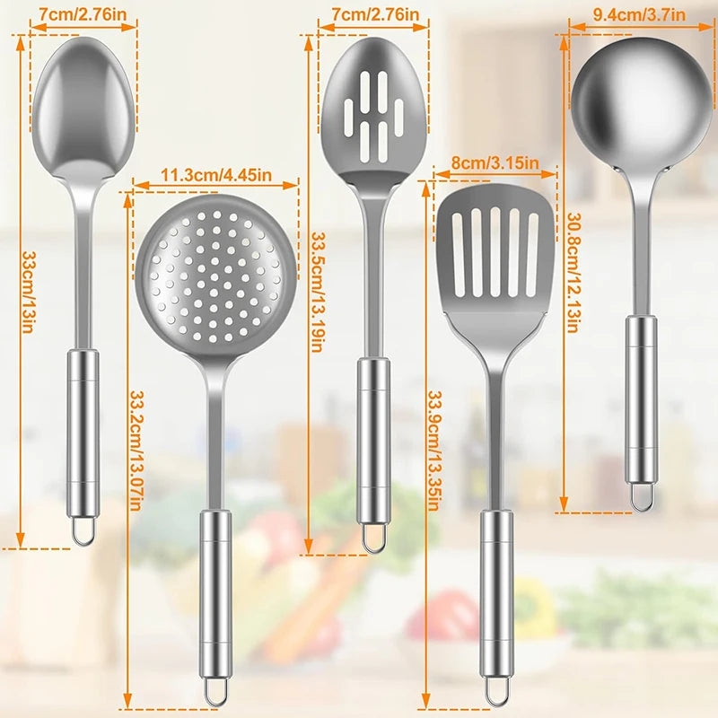 5Pcs Stainless Steel Cooking Utensils Set Kitchen Shovel Soup Spoon Spatula Utensils Cooking Tools Dinnerware Kitchen Gadgets