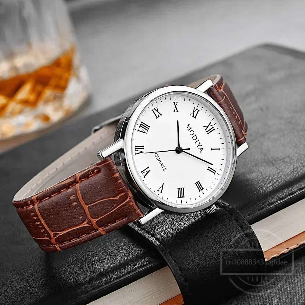 Men’s Luxury Leather Strap Quartz Watch – Analog Casual & Business