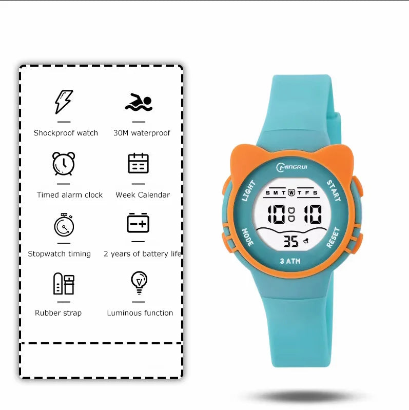 Kids Sport Watches Pink Sport Children Digital Watch For Boys Girls 30M Waterproof Alarm Stopwatch Student Electronic Wristwatch