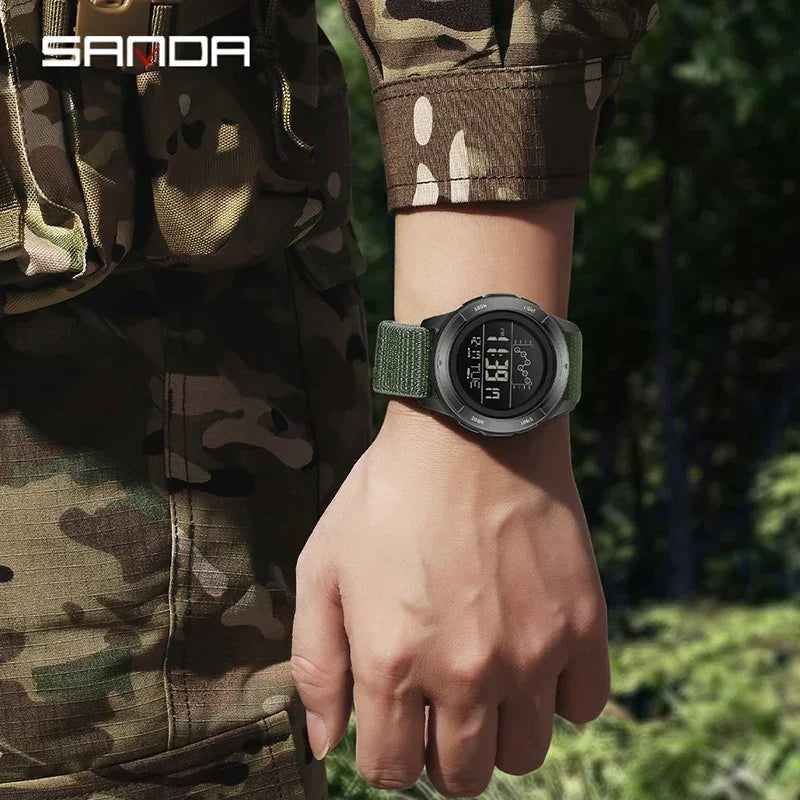 SANDA Military Sport Man Watch Nylon Strap LED Digital Display Multifunction Alarm Clock Countdown Waterproof Men's Wristwatch