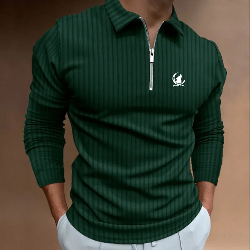 Men Clothes New Long Sleeve Zipper Stripe Polo Shirt Casual Men Polo Shirt Tops Polo Shirt Fashion Men Slim Sport Polo Shirt
