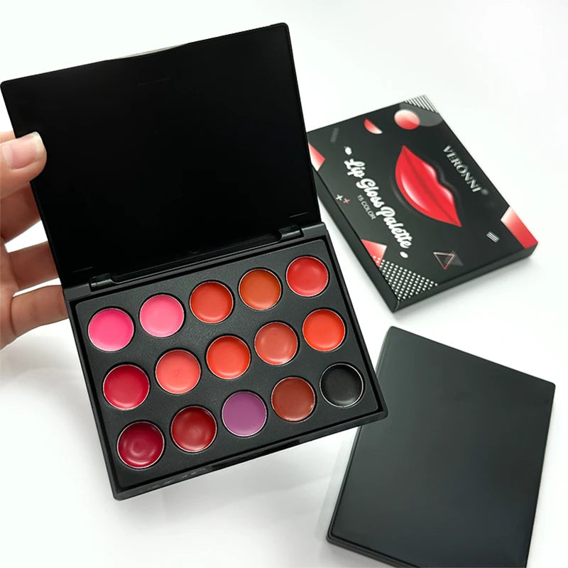 15-Color Mini Lip Gloss Palette – Moisturizing Lipstick for Wome