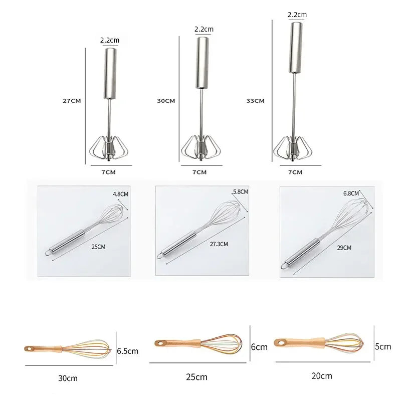Kitchen Stainless Steel Whisk Creamer Semi-automatic Rotary Whisk Beech Wood Vase Handle Hand Mixer