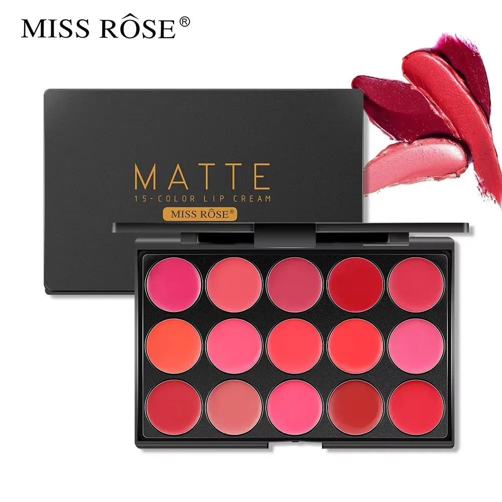 15-Color Matte Lipstick Palette – Waterproof, Long-Lasting & Moisturizing