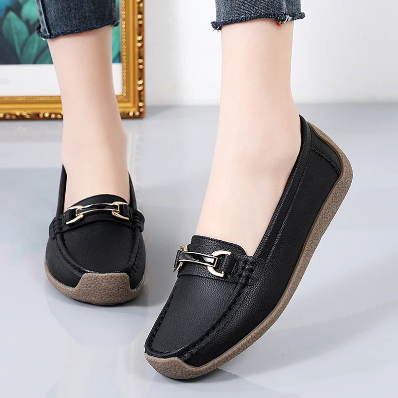 Plus Size 44 Women Flats Genuine Leather Slip Shoes for Woman