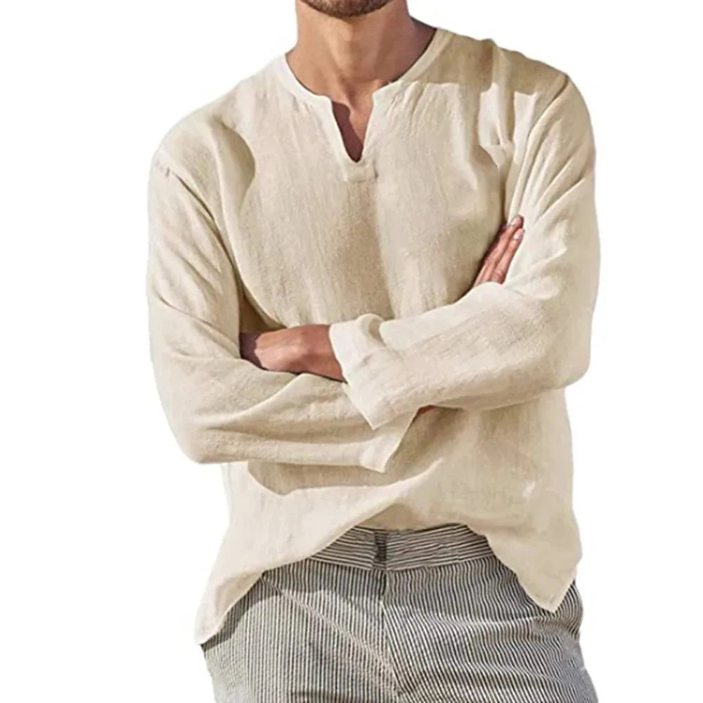 Men's Linen V-Neck Shirt