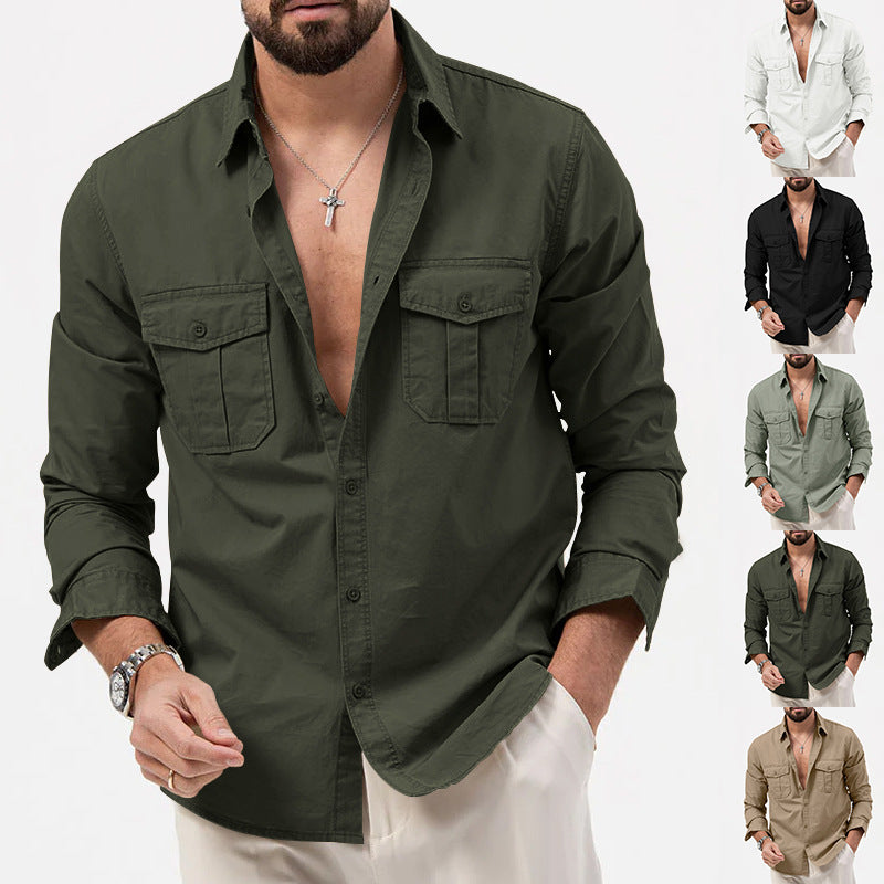 New Men's Shirts Independent Brand European and American Style Multi-Pocket Casual Long-Sleeve Tops for Men