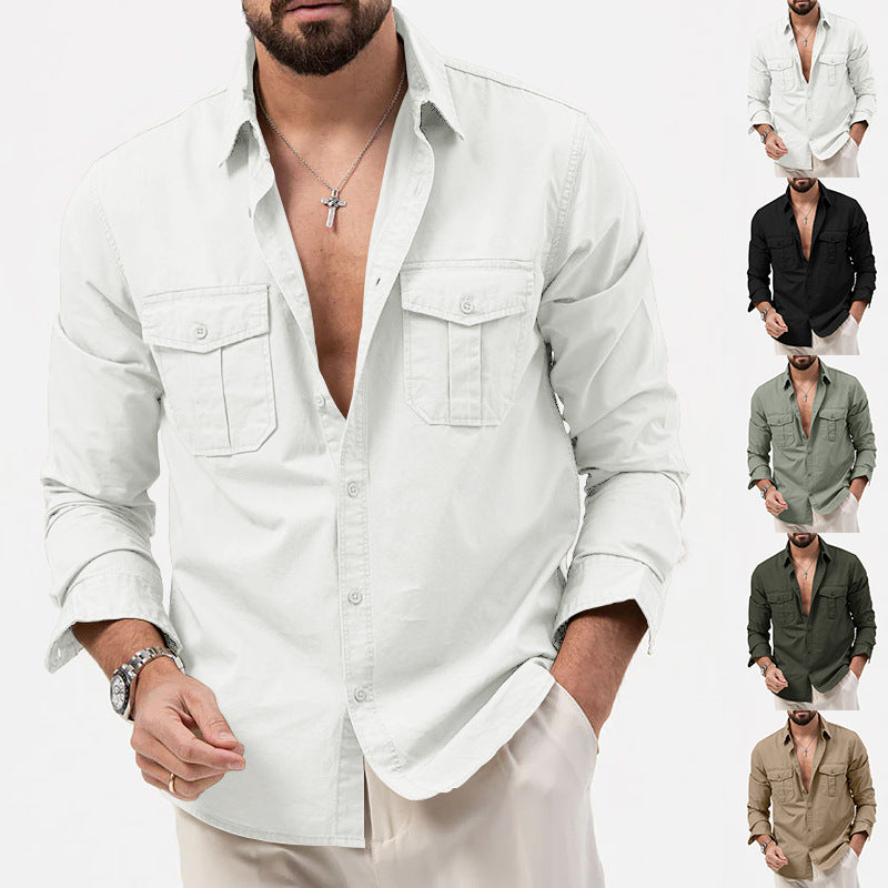 New Men's Shirts Independent Brand European and American Style Multi-Pocket Casual Long-Sleeve Tops for Men