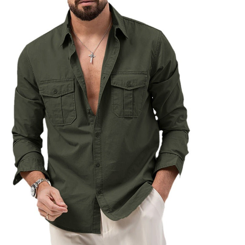 New Men's Shirts Independent Brand European and American Style Multi-Pocket Casual Long-Sleeve Tops for Men