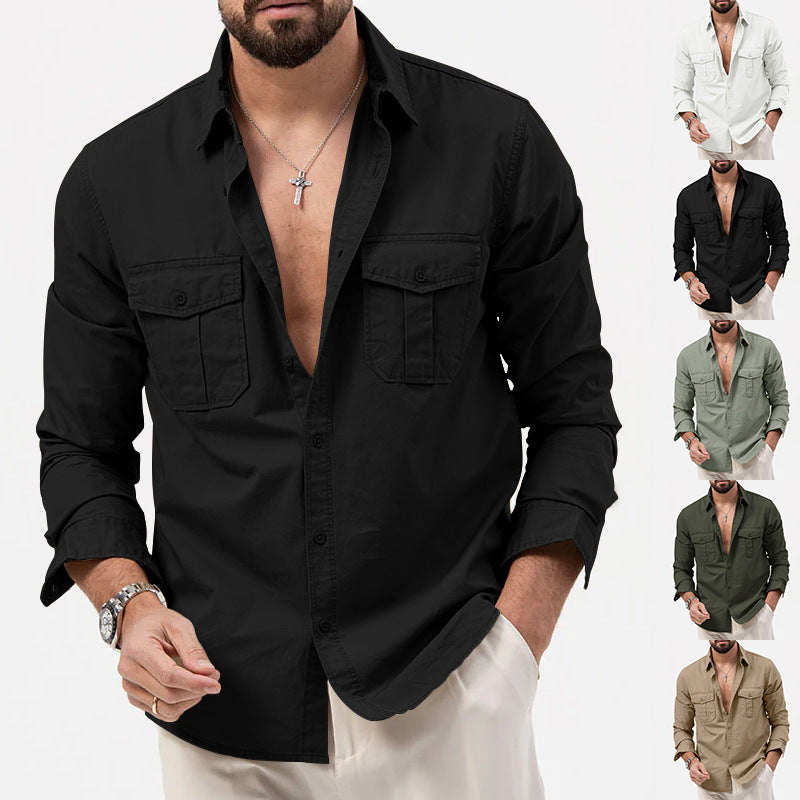 New Men's Shirts Independent Brand European and American Style Multi-Pocket Casual Long-Sleeve Tops for Men