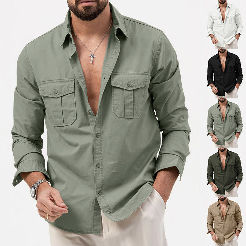 New Men's Shirts Independent Brand European and American Style Multi-Pocket Casual Long-Sleeve Tops for Men