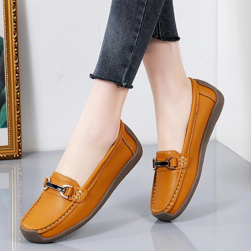 Plus Size 44 Women Flats Genuine Leather Slip Shoes for Woman