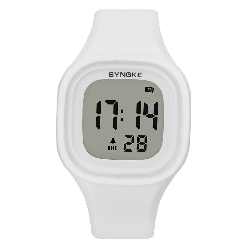 Synoke Unisex Digital Sport's Watches Fashion Soft Silicone Strap Led Waterproof Swimming Jelly Wristwatch Alarm Clock