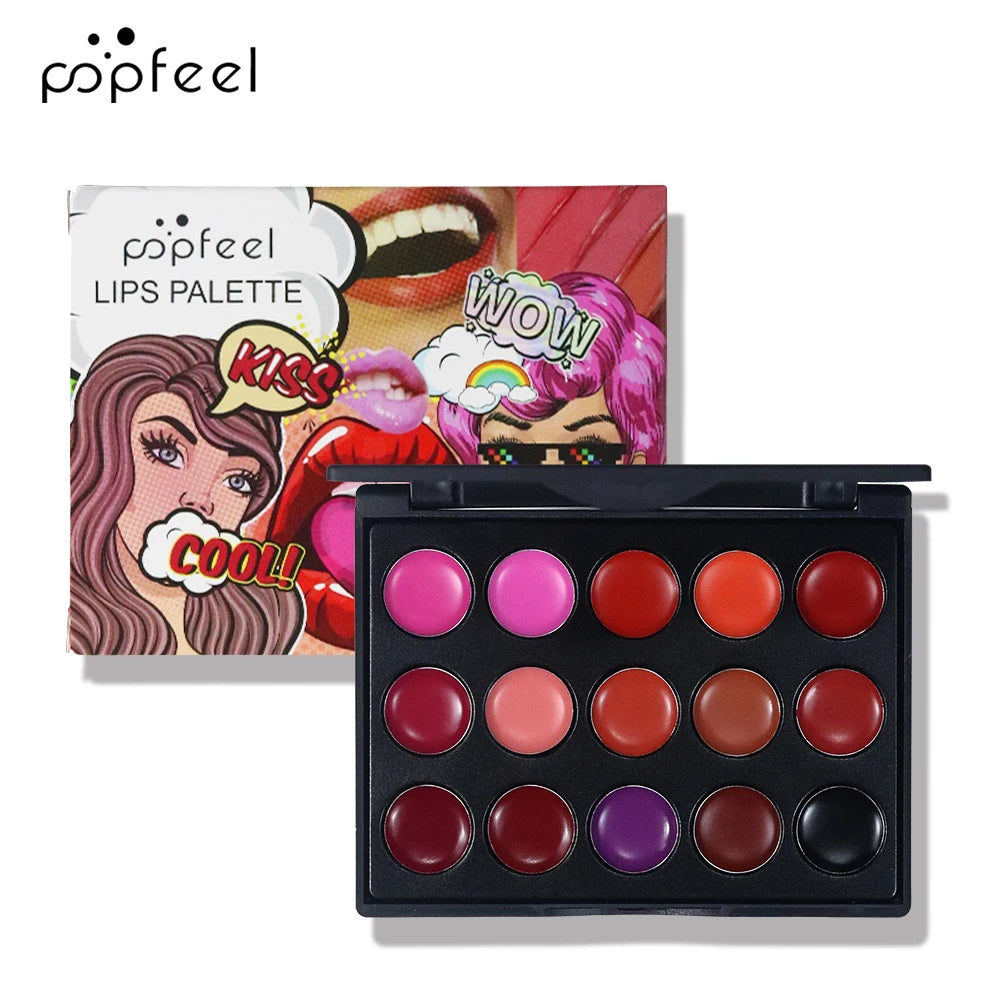 POPFEEL 15-Color Liquid Lipstick Palette – Long Lasting & Portable