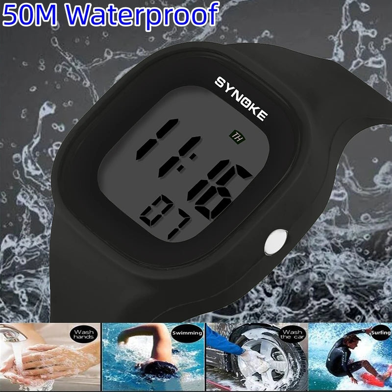 Synoke Unisex Digital Sport's Watches Fashion Soft Silicone Strap Led Waterproof Swimming Jelly Wristwatch Alarm Clock