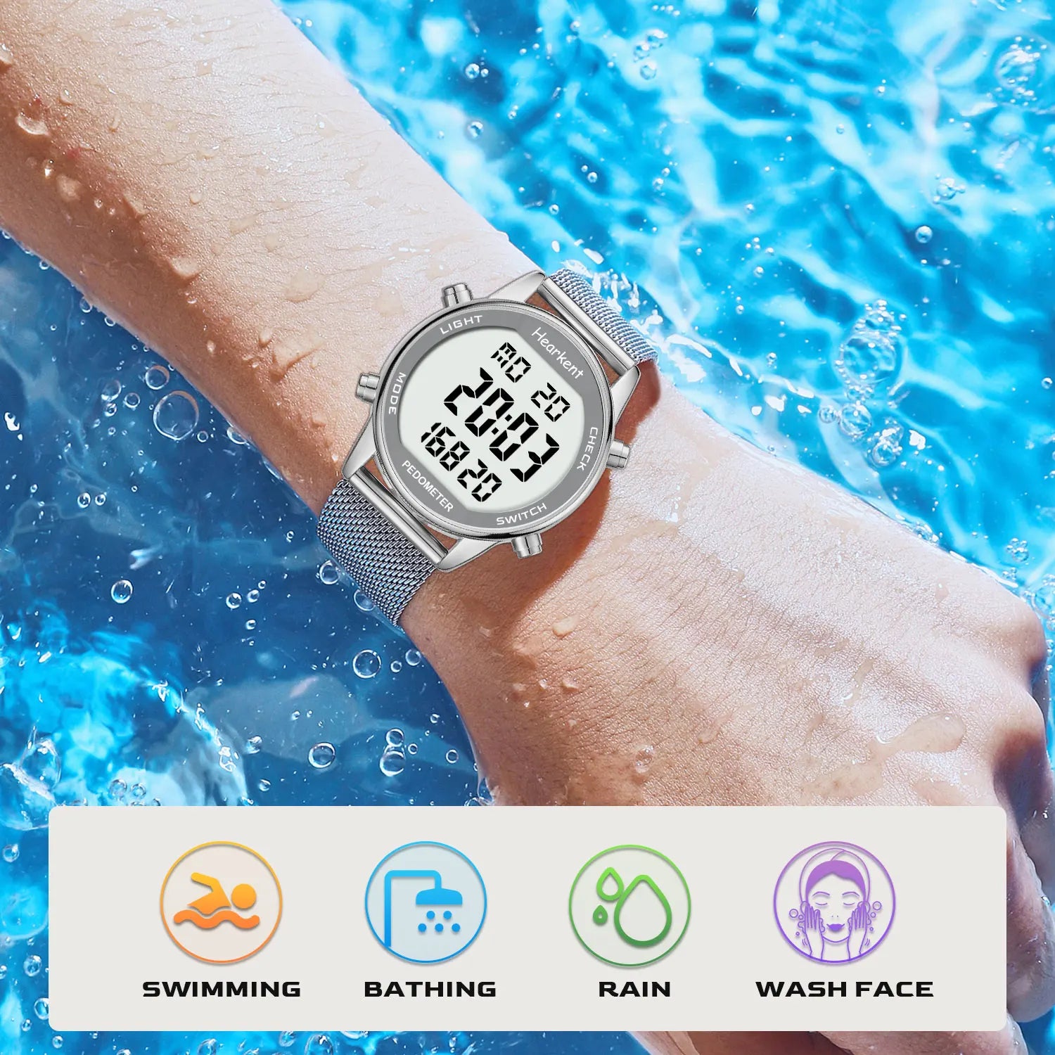 Hearkent Pedometer Watches Sport Step Counter Women's Digital Watches Calories Mile Tracker Waterproof 30M for Walking Running
