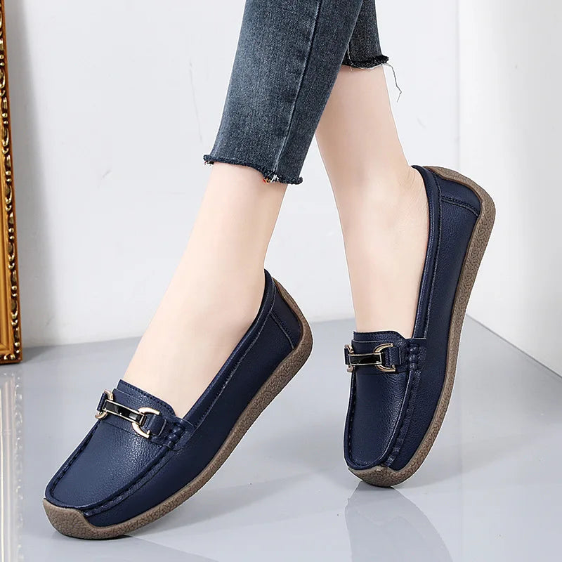 Plus Size 44 Women Flats Genuine Leather Slip Shoes for Woman