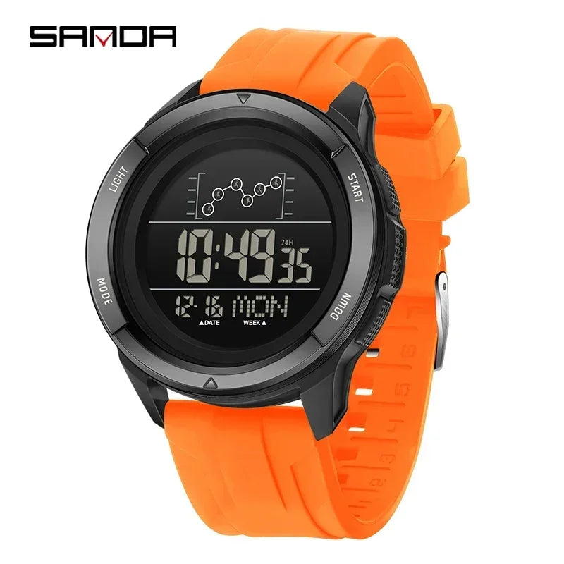 SANDA Military Sport Man Watch Nylon Strap LED Digital Display Multifunction Alarm Clock Countdown Waterproof Men's Wristwatch