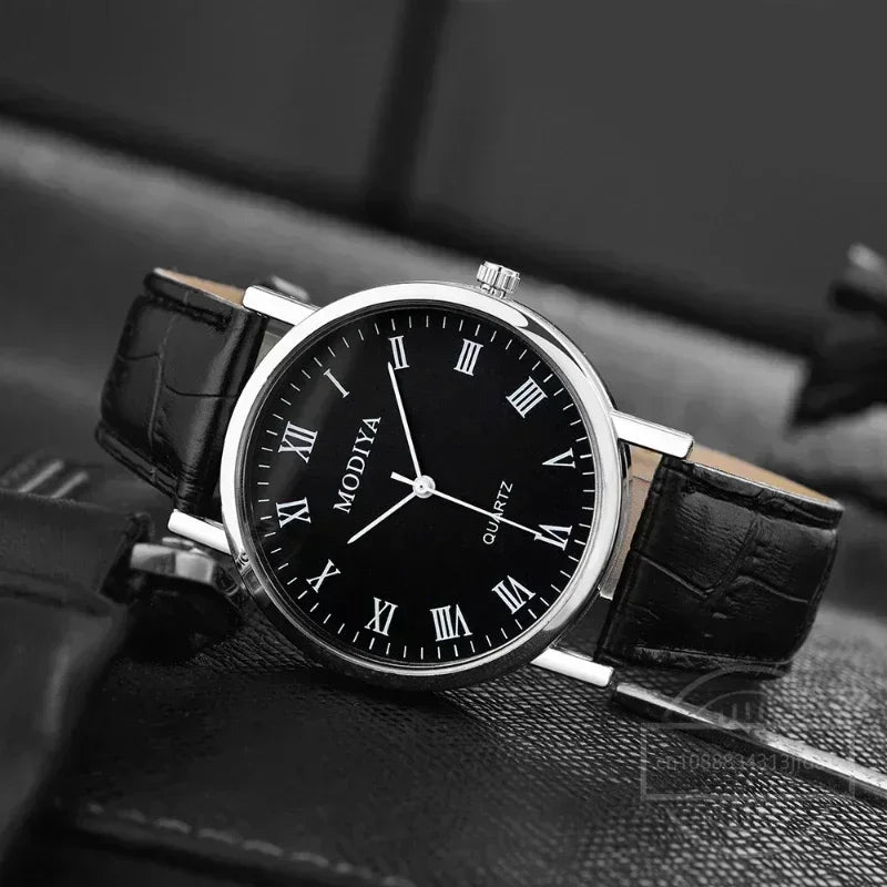 Men’s Luxury Leather Strap Quartz Watch – Analog Casual & Business