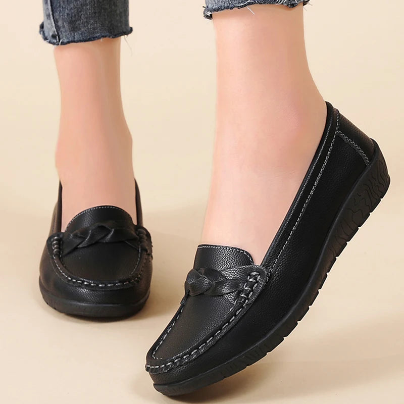Leather Fashion Comfortable Shoes Women Slip