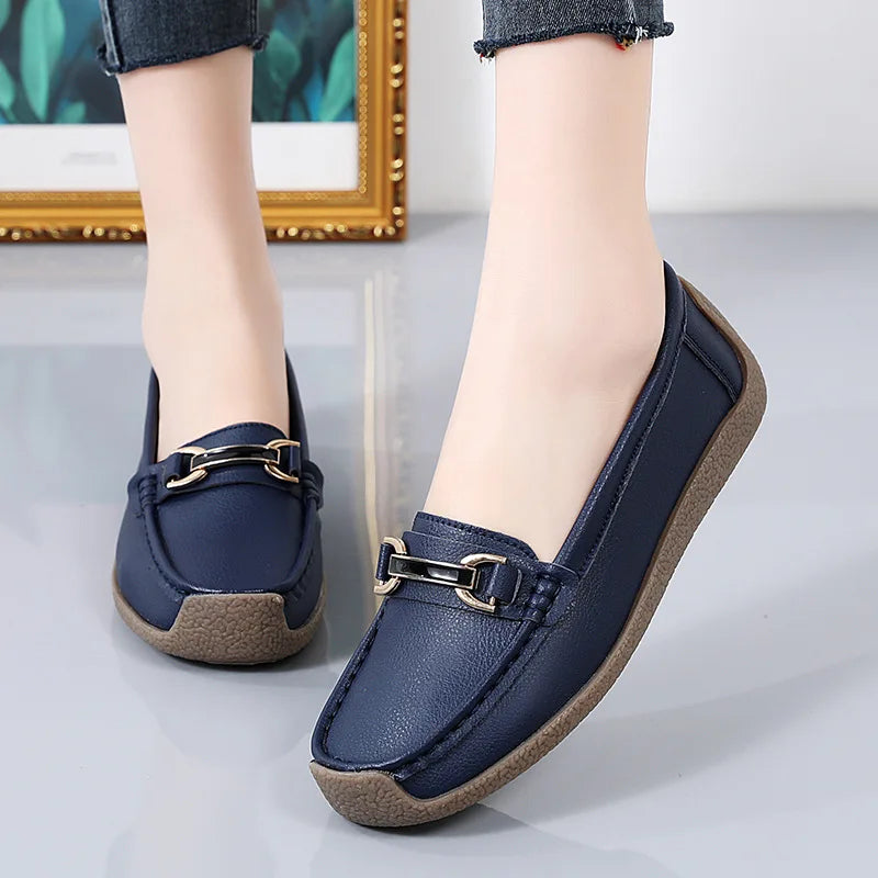 Plus Size 44 Women Flats Genuine Leather Slip Shoes for Woman