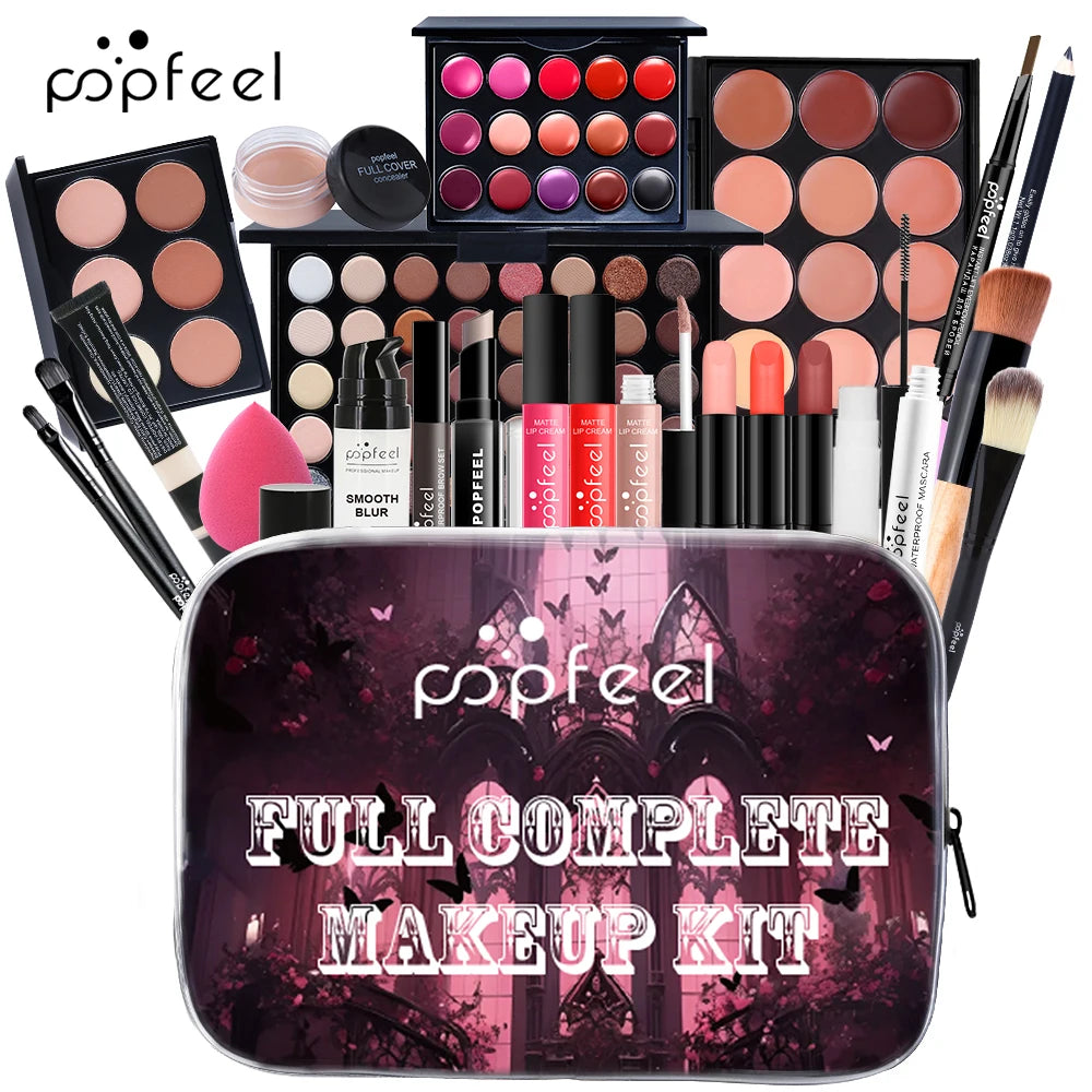 Full makeup kit with eyeshadows, lipsticks & eyeliner – perfect gift set.