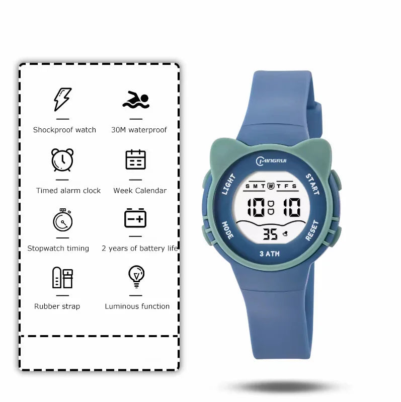 Kids Sport Watches Pink Sport Children Digital Watch For Boys Girls 30M Waterproof Alarm Stopwatch Student Electronic Wristwatch
