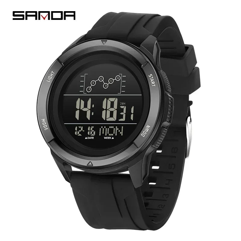 SANDA Military Sport Man Watch Nylon Strap LED Digital Display Multifunction Alarm Clock Countdown Waterproof Men's Wristwatch