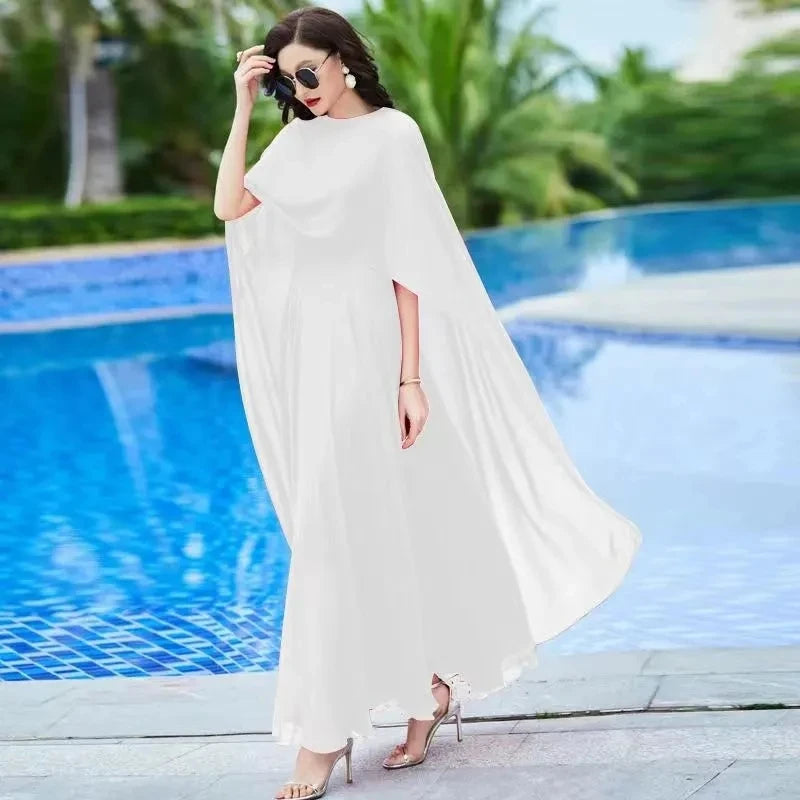 Women’s Long Sleeve White Chiffon Maxi Dress – Vintage Elegant 2024