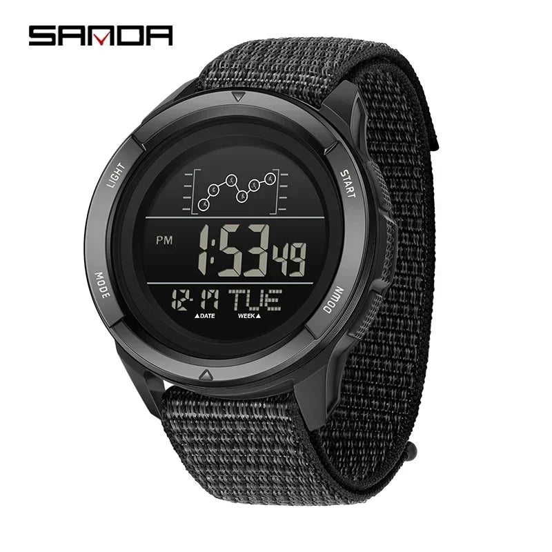SANDA Military Sport Man Watch Nylon Strap LED Digital Display Multifunction Alarm Clock Countdown Waterproof Men's Wristwatch